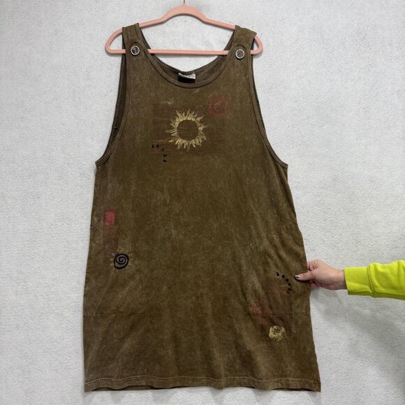 Liz & Jane Dress Womens Medium Large Brown Sun Print Sleeveless Boho Made USA - Picture 2 of 9